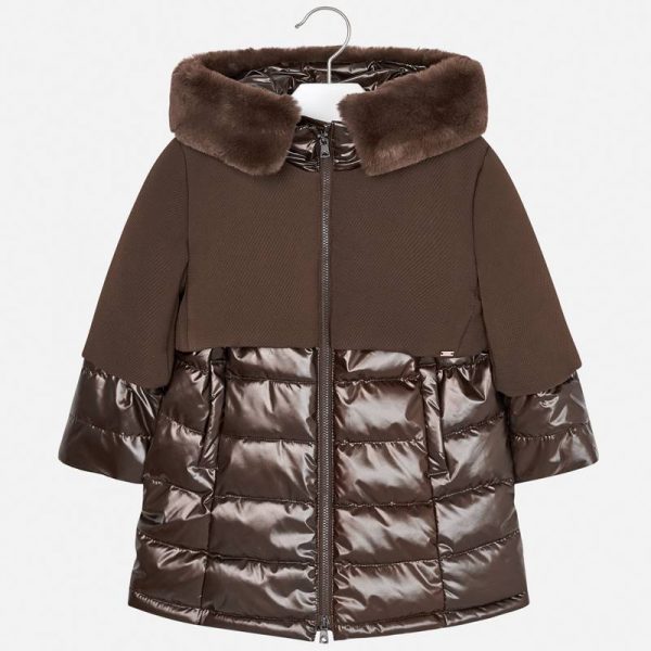 Dievčenská kombinovaná bunda s kapucňou a vnútri s kožušinou Mayoral hnedá | Welcomebaby.sk