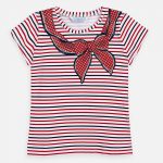 Dievčenské pruhované tričko s mašľou Mayoral červená | Welcomebaby.sk