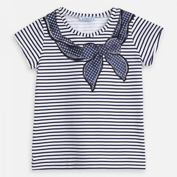 Dievčenské pruhované tričko s mašľou Mayoral modré | Welcomebaby.sk