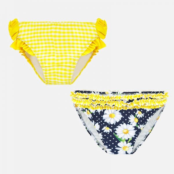 Dievčenské plavkové nohavičky s volánmi a kvetmi Mayoral žlté | Welcomebaby.sk