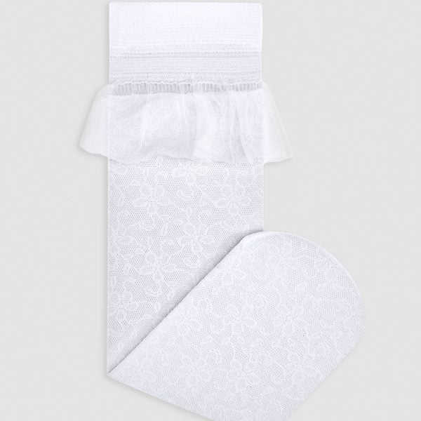 Čipkované ponožky s volánom Abel & Lula biele | Welcomebaby.sk