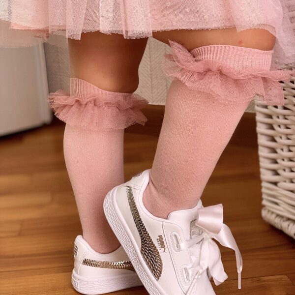 Bavlnené podkolienky so sieťovanými volánikmi Cóndor pale pink | Welcomebaby.sk