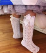 CÓNDOR Háčkované podkolienky s mašľou biele Knee high socks white 2519 | Welcomebaby.sk