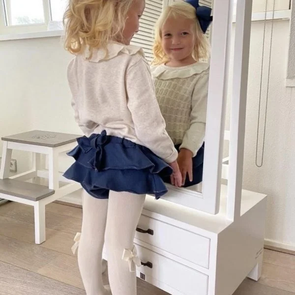 CÓNDOR Hladké pančuchy 200 biele so saténovou mašľou na boku Tights with satin bow 2482 | Welcomebaby.sk