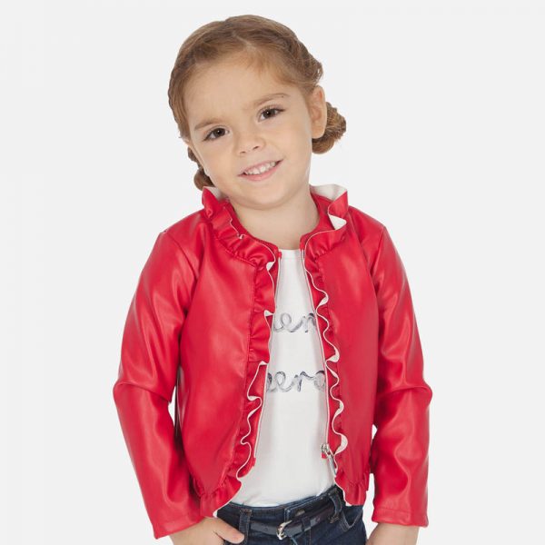 Dievčenská koženková bunda s volánom Mayoral červená