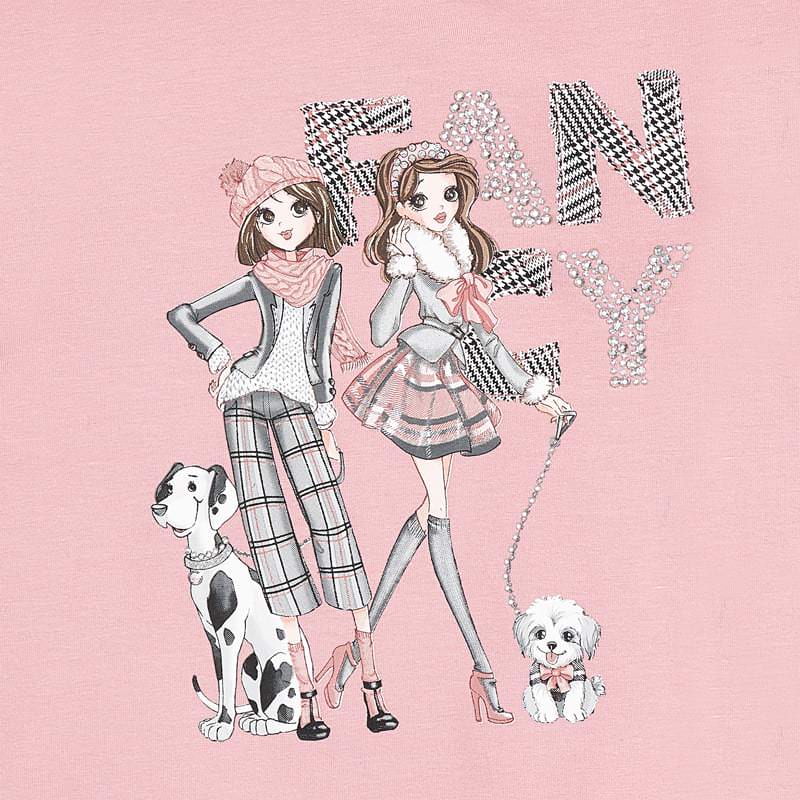 Dievčenské tričko s dievčatkami a nápisom Fancy Mayoral ružové