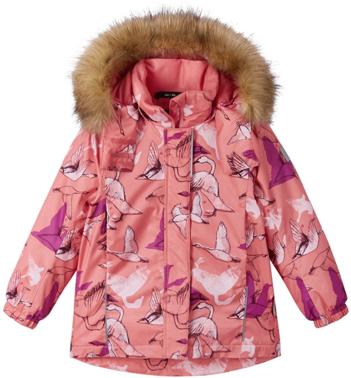 REIMA Dievčenská zimná bunda s membránou a vtákmi KIELA coral pink 5100039A | Welcomebaby.sk
