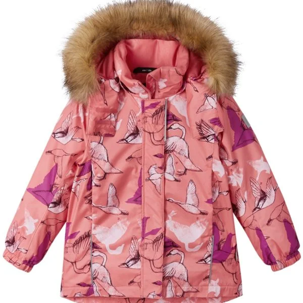 REIMA Dievčenská zimná bunda s membránou a vtákmi KIELA coral pink 5100039A | Welcomebaby.sk