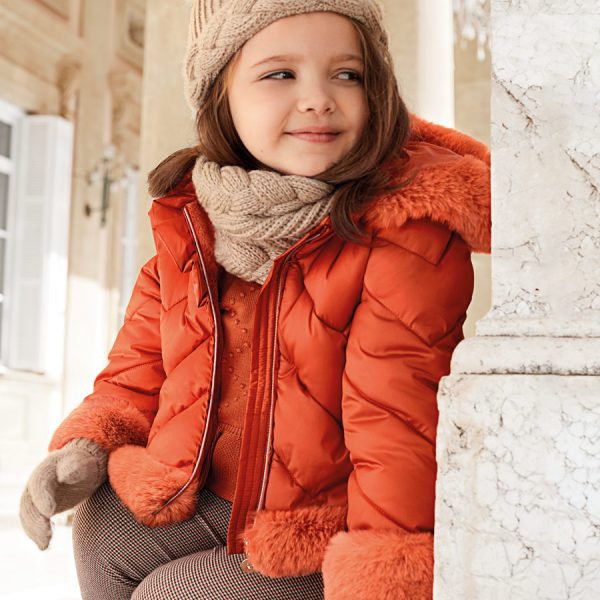 Dievčenská bunda s kožušinou a kapucňou Abel & Lula oranžová | Welcomebaby.sk