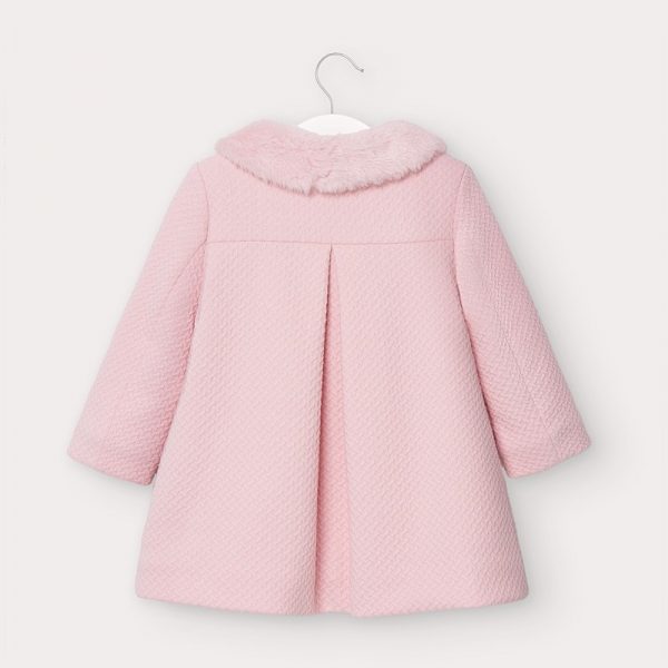 Dievčenský štruktúrovaný tkaný kabát s kožušinou Mayoral baby ružový | Welcomebaby.sk