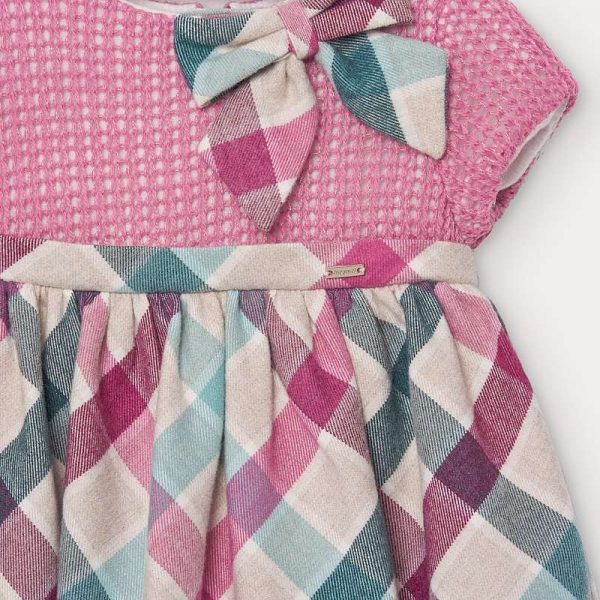 Kárované kombinované šaty s krátkym rukávom newborn Mayoral ružové | Welcomebaby.sk