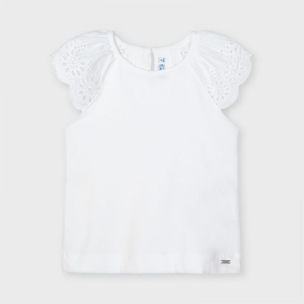 Dievčenské tričko s krátkymi vyšívanými rukávmi Mayoral biele