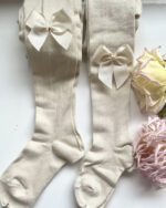 CÓNDOR Klasické pančuchy na boku so saténovou mašľou linen Tights with satin bow 2482 | Welcomebaby.sk