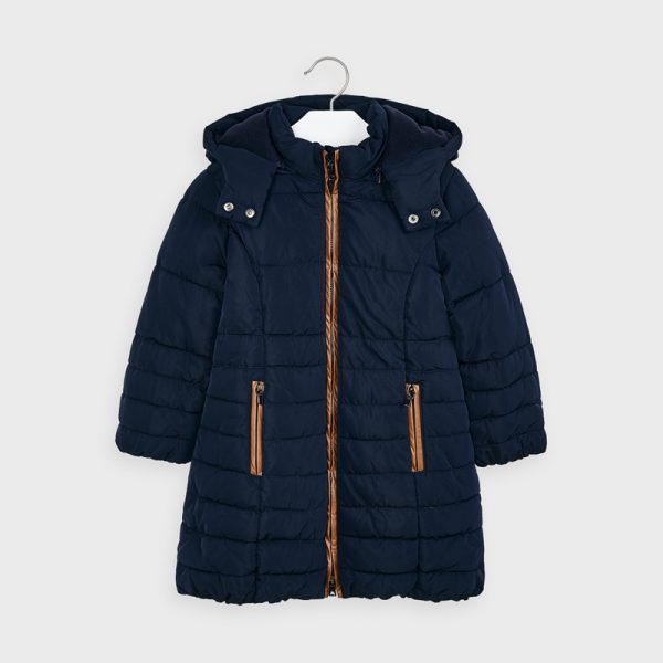 MAYORAL Dievčenská predĺžená bunda s kapucňou tmavomodrá Long jacket navy blue 4415 | Welcomebaby.sk