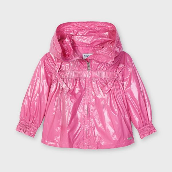 Dievčenská lesklá prechodná bunda s kapucňou Mayoral ružová