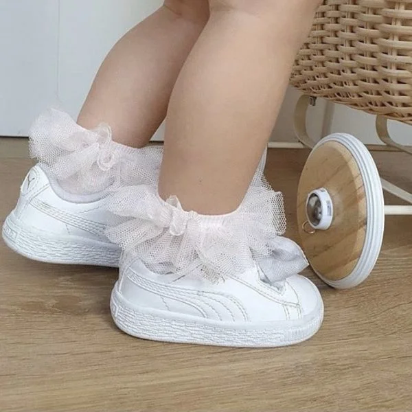 CÓNDOR Ponožky s tylovým volánom ružové Tulle socks pink 2488 | Welcomebaby.sk