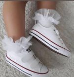 CÓNDOR Ponožky s tylovým volánom biele Tulle socks white 2488 | Welcomebaby.sk