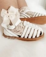 CÓNDOR Háčkované ponožky so saténovou mašľou béžové linen Cotton openwork socks bow 2519 | Welcomebaby.sk