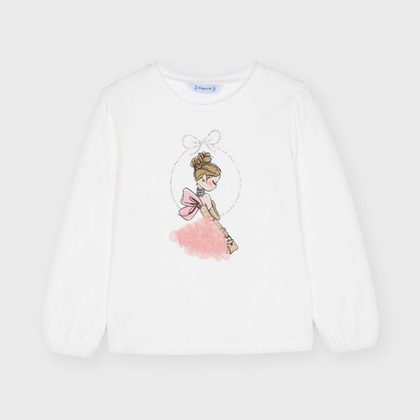 Dievčenské tričko s dlhým rukávom a postavičkou v 3D sukni Mayoral biele | Welcomebaby.sk
