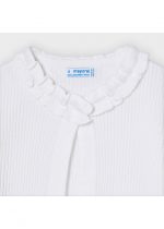 Dievčenský vrúbkovaný sveter pri krku nazbieraný Mayoral biely