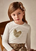 Dievčenské maslové tričko s dlhým rukávom a zlatým srdcom Mayoral