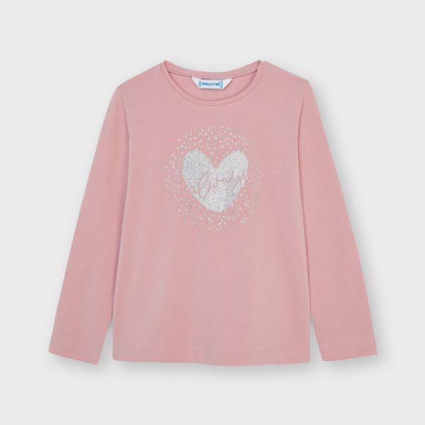 Dievčenské ružové tričko s dlhým rukávom a strieborným srdcom Mayoral | Welcomebaby.sk