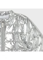 Dievčenská lesklá prechodná bunda na vreckách s mašličkami Mayoral strieborná