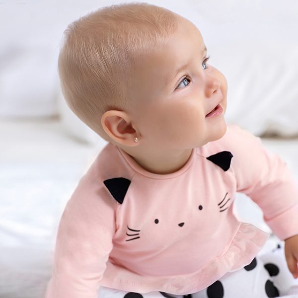 Bodkované nohavice a tričko s dlhým rukávom so zvieratkom newborn Mayoral ružové/pale blush | Welcomebaby.sk