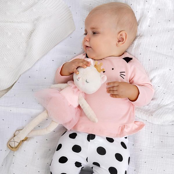 Bodkované nohavice a tričko s dlhým rukávom so zvieratkom newborn Mayoral ružové/pale blush | Welcomebaby.sk