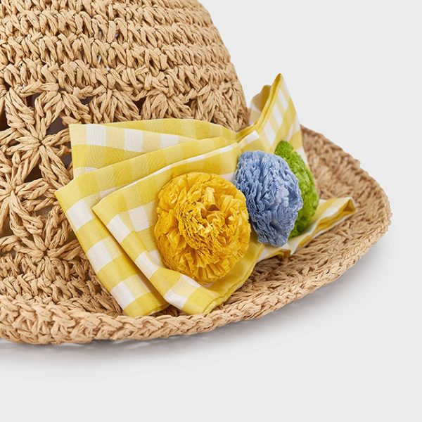 Dievčenský slamený klobúk so žltou mašľou Mayoral žltý | Welcomebaby.sk