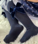 CÓNDOR Hladké pančuchy s veľkou velvet mašľou 480 tmavomodré Tights with velvet bow navy 2489 | Welcomebaby.sk