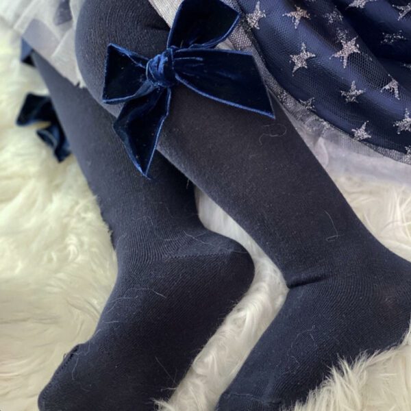 CÓNDOR Hladké pančuchy s veľkou velvet mašľou 480 tmavomodré Tights with velvet bow navy 2489 | Welcomebaby.sk