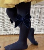 CÓNDOR Hladké pančuchy s veľkou velvet mašľou 480 tmavomodré Tights with velvet bow navy 2489 | Welcomebaby.sk