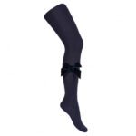 CÓNDOR Hladké pančuchy s veľkou velvet mašľou 480 tmavomodré Tights with velvet bow navy 2489 | Welcomebaby.sk