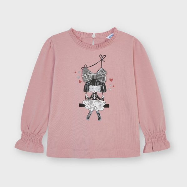 Dievčenské tričko s dlhým rukávom a postavičkou na hojdačke Mayoral ružové | Welcomebaby.sk