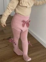 Hladké pančuchy s veľkou velvet mašľou Cóndor ružové pale pink | Welcomebaby.sk