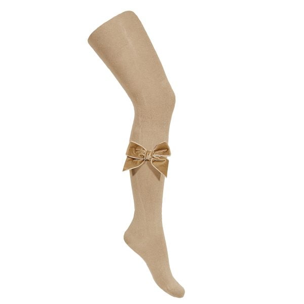 CÓNDOR Hladké pančuchy s veľkou velvet mašľou béžové Tights with velvet bow rope 2489 | Welcomebaby.sk