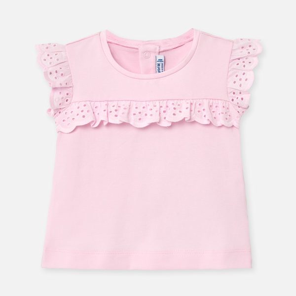 Dievčenské tričko s volánovými rukávmi a volánom v strede trička Mayoral ružové