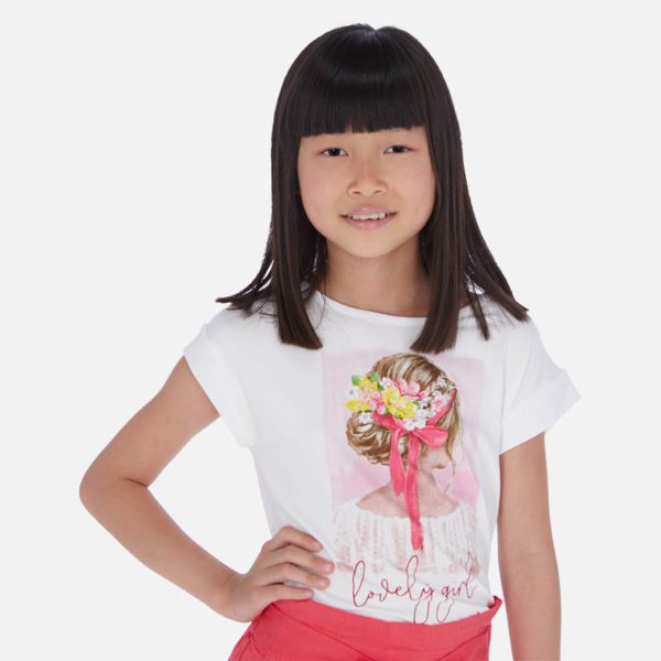 Dievčenské tričko s dievčaťom a nápisom Lovely girl Mayoral biele