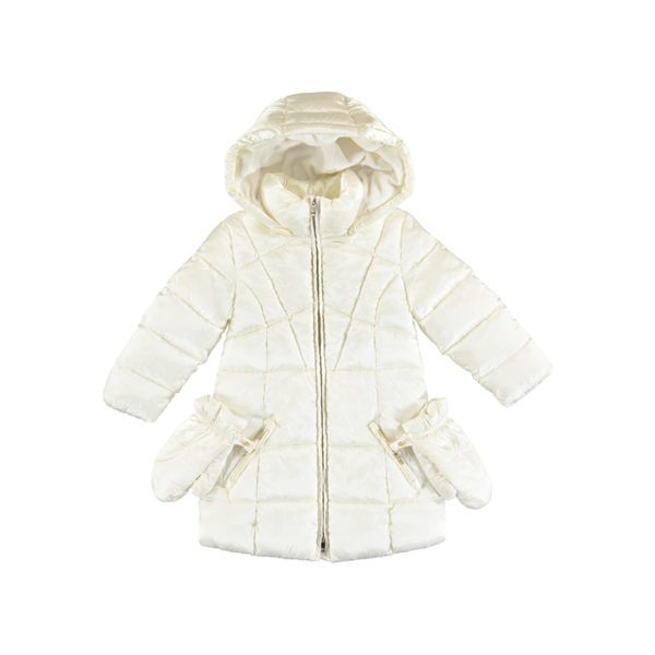 Dievčenská predĺžená zimná bunda s rukavicami Mayoral biela | Welcomebaby.sk