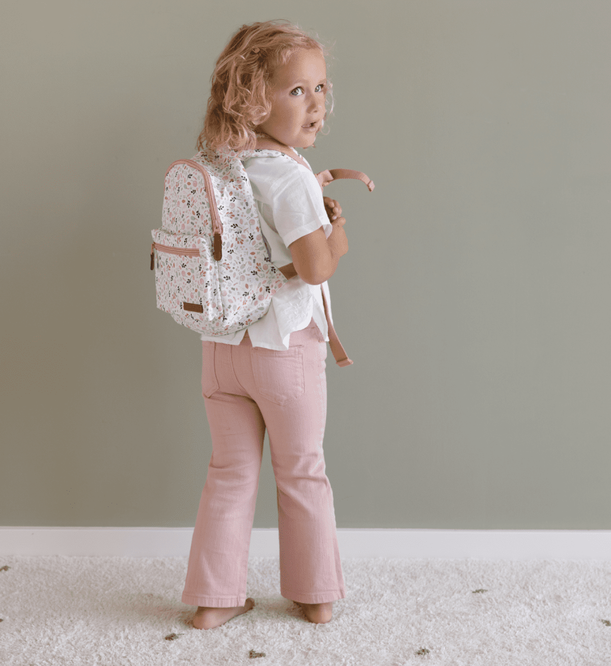 Detský ruksak s kvetmi Little Dutch biely ružový