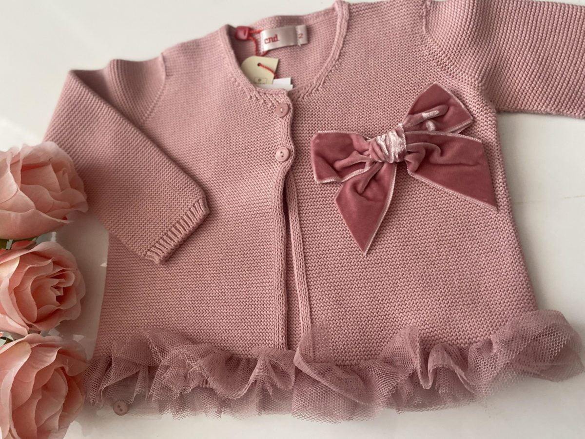 Pletený sveter s volánom z tylu Cóndor ružový pale pink | Welcomebaby.sk