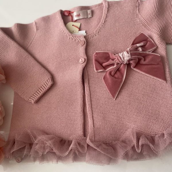 Pletený sveter s volánom z tylu Cóndor ružový pale pink | Welcomebaby.sk