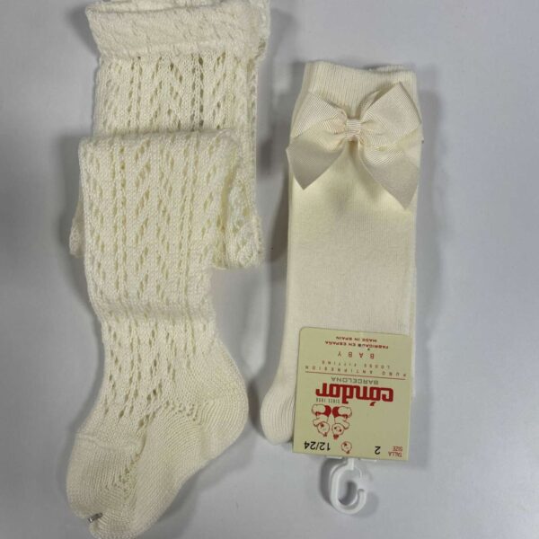 CÓNDOR Háčkované pančuchy bez mašle maslové Perle openwork folk tights beige 2531 | Welcomebaby.sk