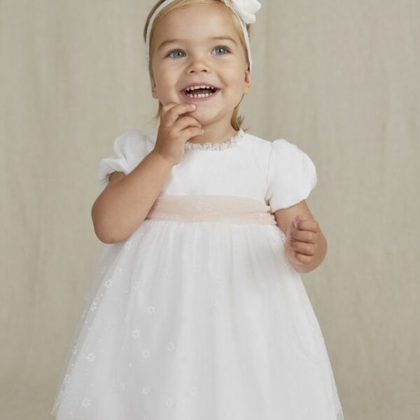 Tylové šaty s kvetmi na krst Flocked floral dress Abel & Lula biele 5005001 | Welcomebaby.sk