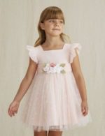 Spoločenské detské šaty z tylu, kvetmi a volánovými rukávmi Abel & Lula ružové | Welcomebaby.sk