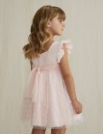 Spoločenské detské šaty z tylu, kvetmi a volánovými rukávmi Abel & Lula ružové | Welcomebaby.sk
