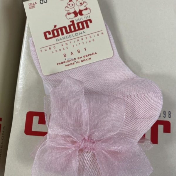 Hladké ponožky s tylovou mašľou ceremonia organza baby ružová | Welcomebaby.sk