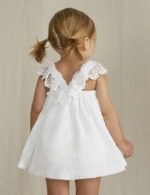 Baby šaty s jemnými bodkami, čipkovými rukávmi Abel & Lula biele | Welcomebaby.sk