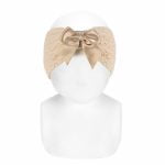 CÓNDOR Čelenka s mašľou béžová Shell openwork headband with satin now beige linen 50056 | Welcomebaby.sk